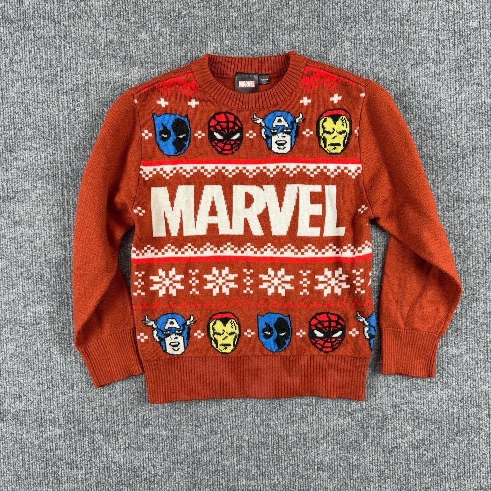 Marvel Sweater Kids XS Orange Fair Isle Spider-Man‎ Captain America Graphic
